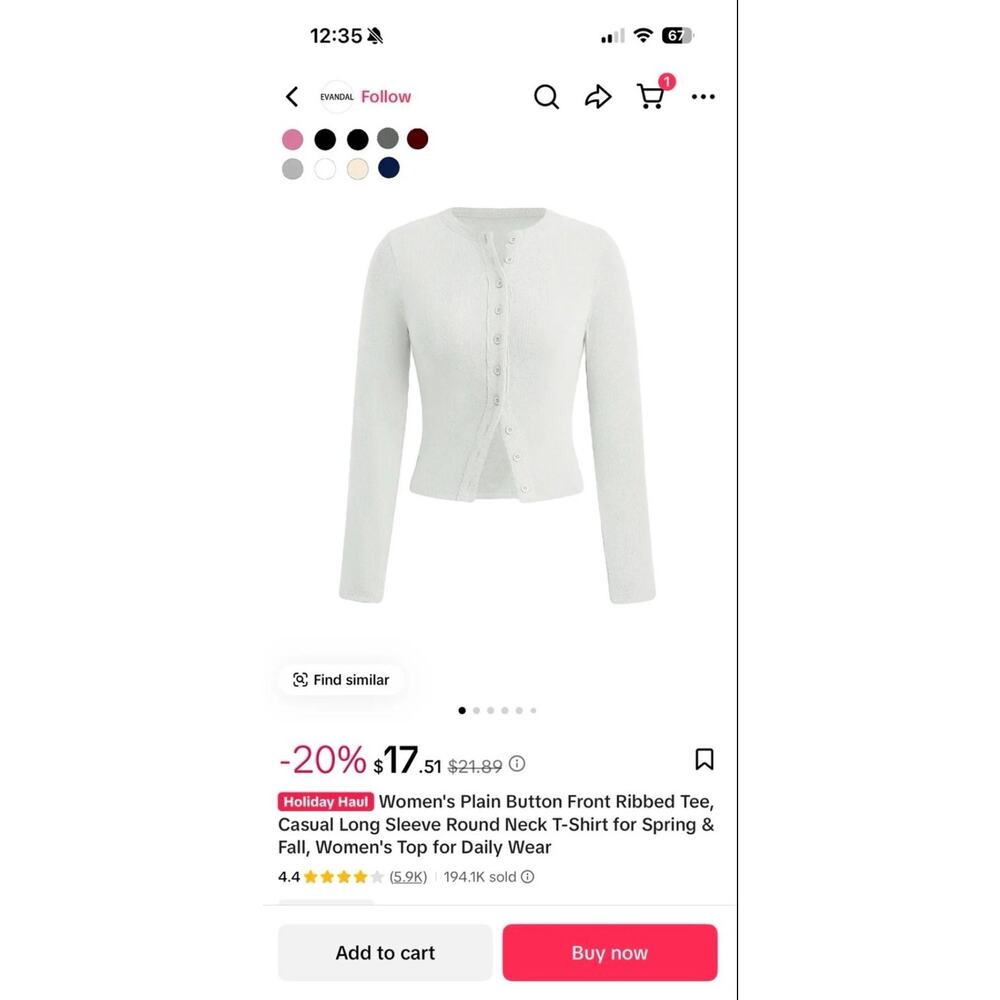 White Ribbed Button Front Long Sleeve Top Size Small - Picture 2 of 9